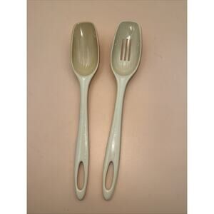 Slotted And Solid Vintage Serving Spoon Nylon Almond 11in Utensils Unbranded